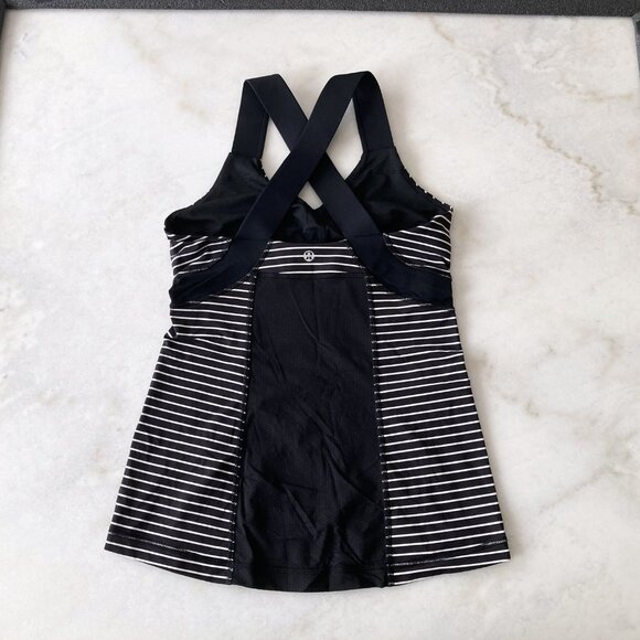 Lululemon Push Your Limits Tank top / workout shirt w/ bra black & white striped - Picture 7 of 7
